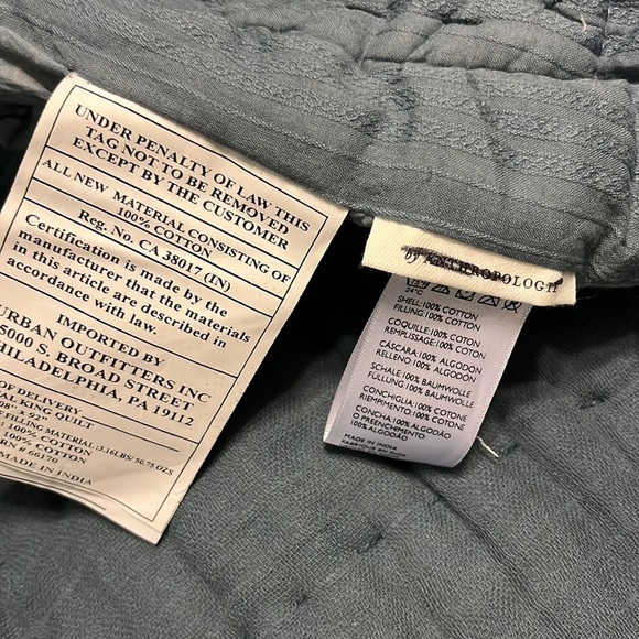 New Anthropologie Ellery Pieced California King Size Quilt Dark Blue - Picture 7 of 17